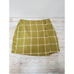 ModCloth Chartreuse White‎ Plaid Wrap Prep Academia Mini Skirt EUC Size 10